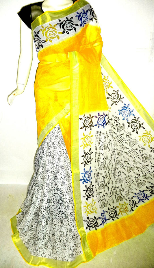 pj-yellow-black-hand-block-painted-kerala-cotton-saree-kcbadi027