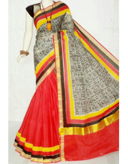 pj-red-black-hand-block-painted-kerala-cotton-saree-kcbadi033