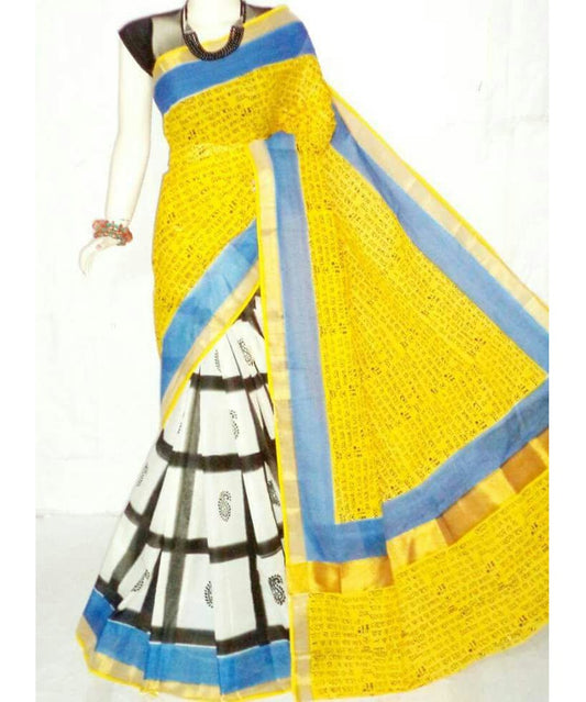 pj-yellow-hand-block-painted-kerala-cotton-saree-kcbadi036