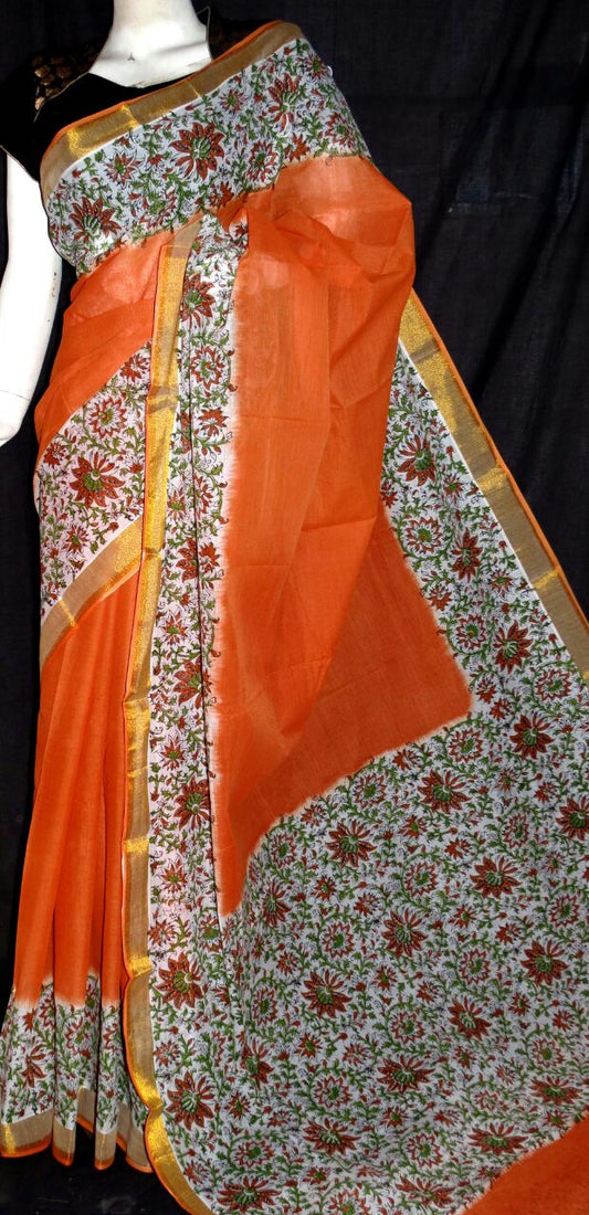 pj-orange-hand-block-painted-kerala-cotton-saree-kcbadi039