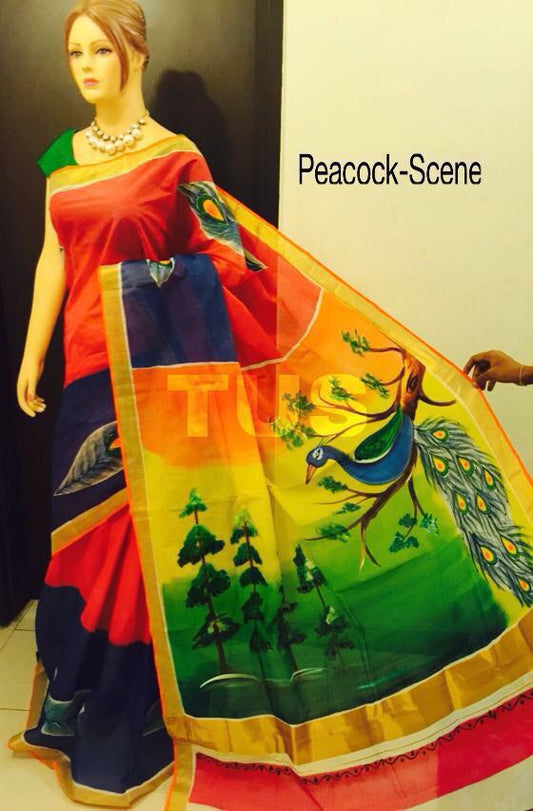 pj-peacock-hand-painted-kerala-cotton-saree-D24A013