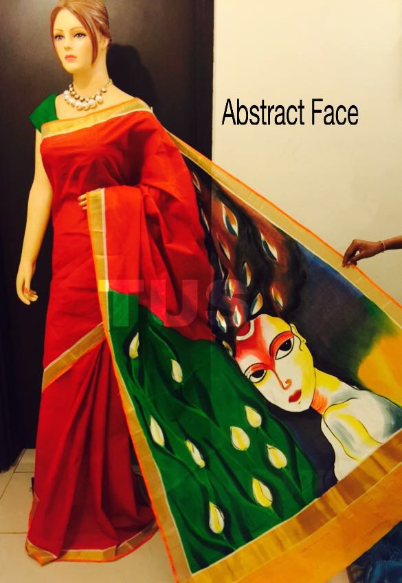 PJ-Floral  Hand Painted Kerala cotton saree_KCADI026