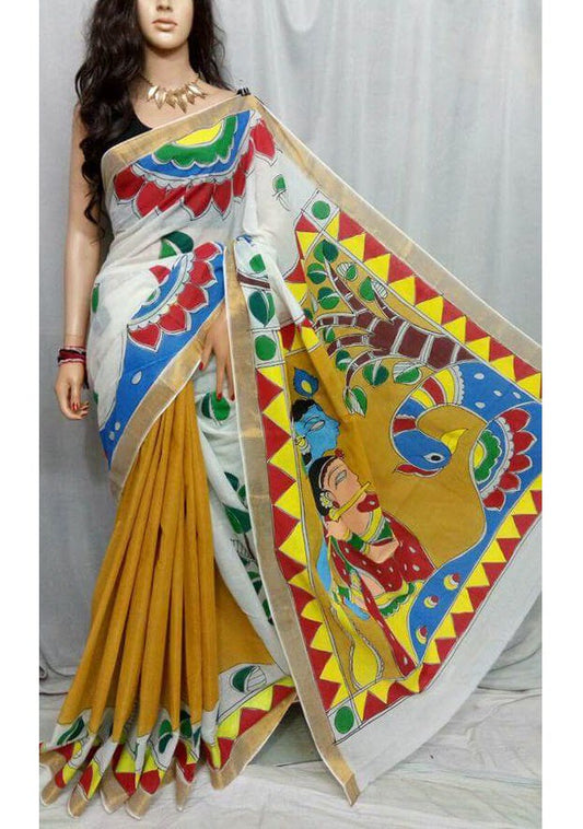 pj-peacock-radha-krishna-hand-painted-kerala-cotton-saree-kcadi010