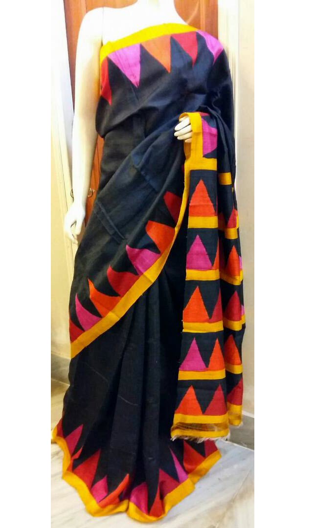 Black Hand Painted Tussar Silk Saree JLHPT18