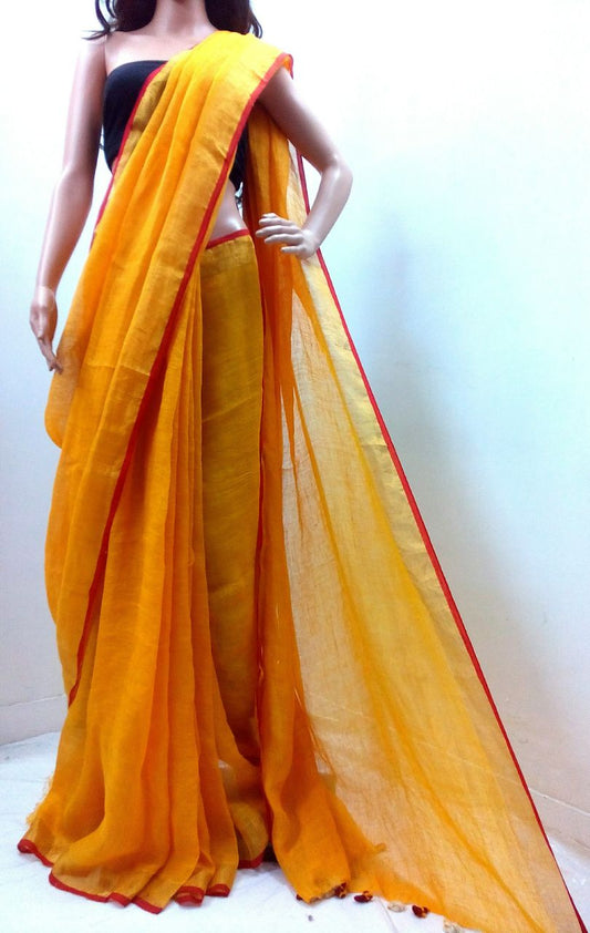 Yellow Gold Linen Saree