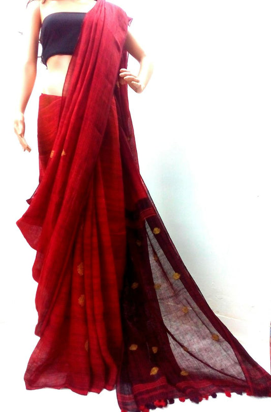 Red Brown Linen Saree