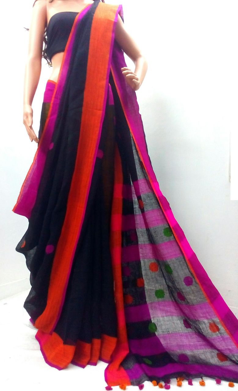 Black Rose Linen Saree