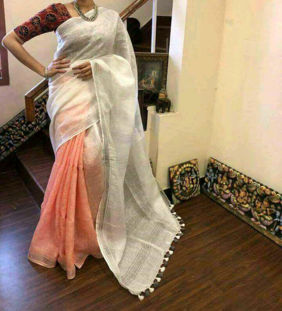 White Silver Linen Saree