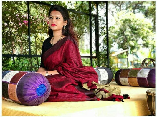 Red Beige Linen Saree