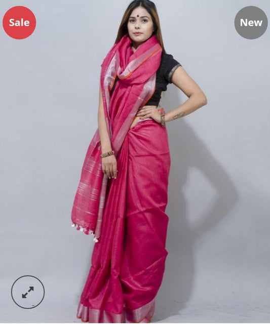 Rose Silver Linen Saree