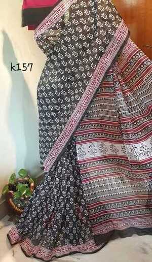 BLACK RED BLOCK PRINTED KOTA DORIA SAREE