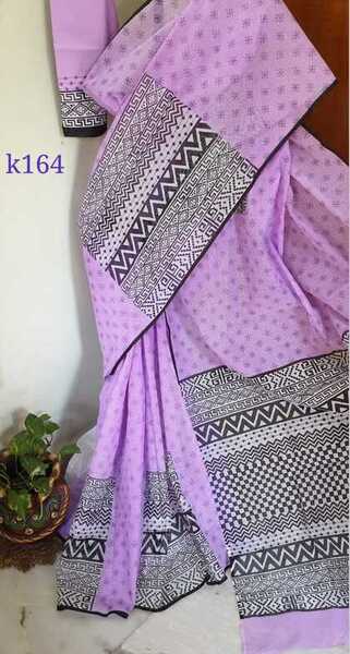 Violet Block Printed Kota Doria Saree