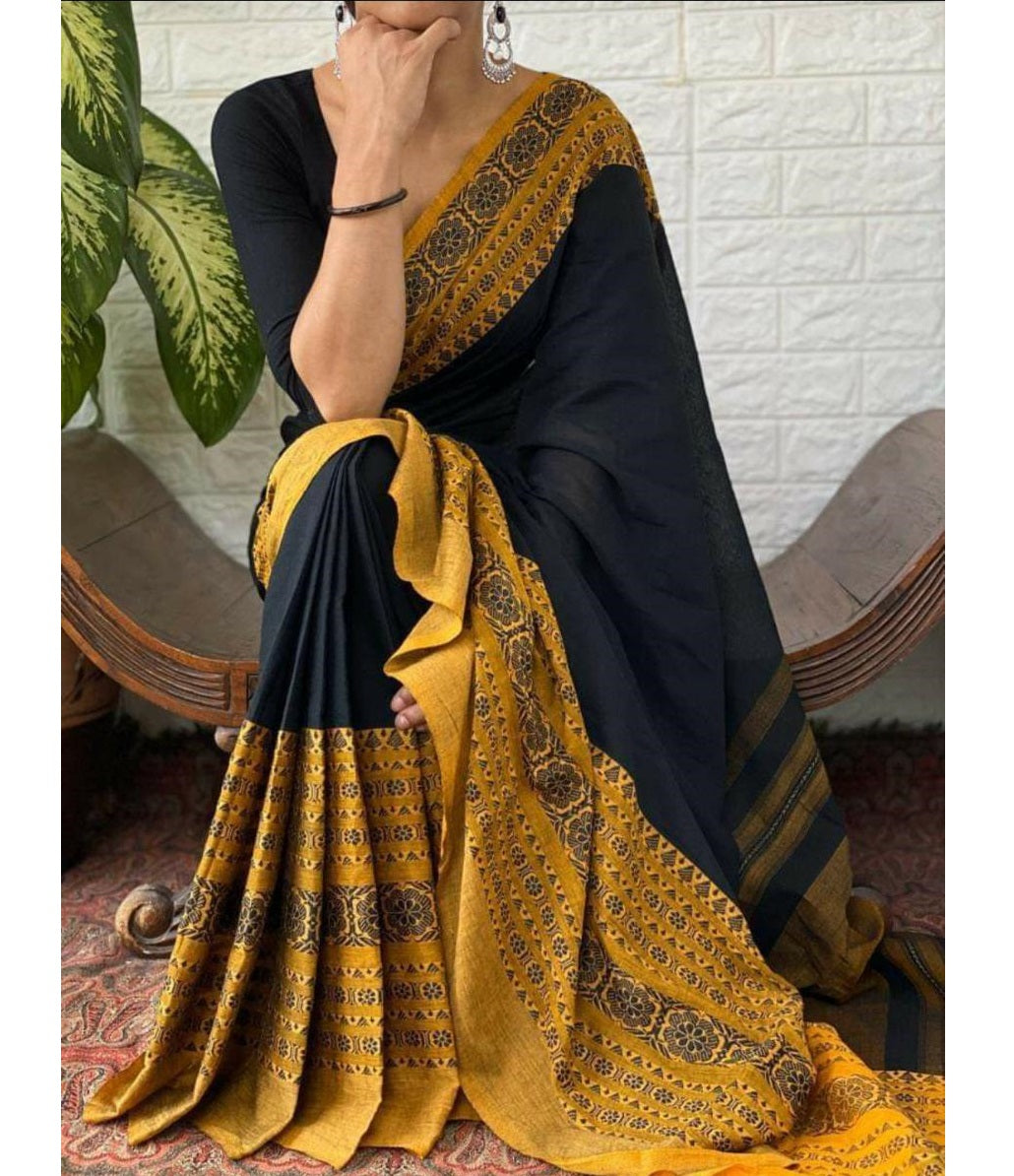 Mustard Bengal Cotton Saree