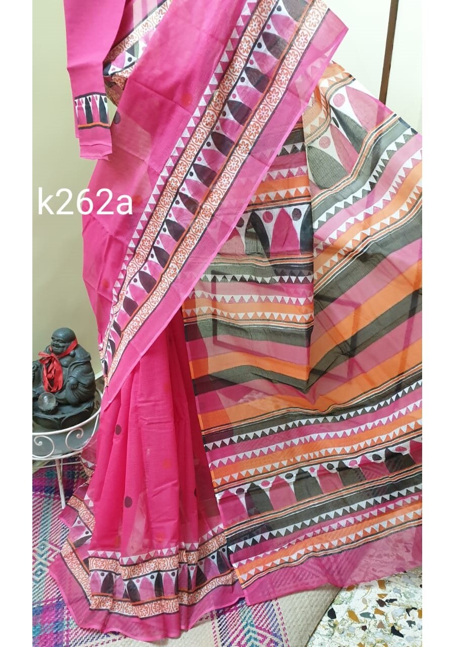 Pink White Kota Doria Saree