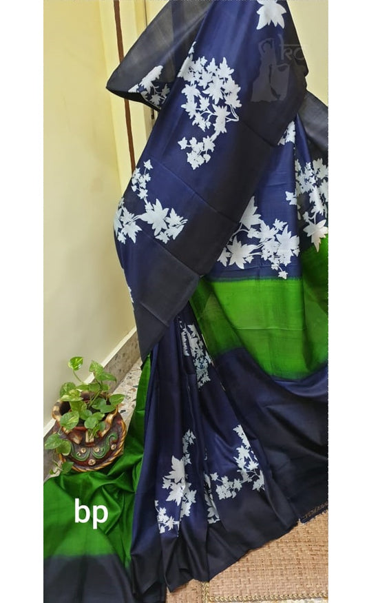 PJDE20A028 Blue Green Hand Painted Pure Bishnupuri Silk Saree