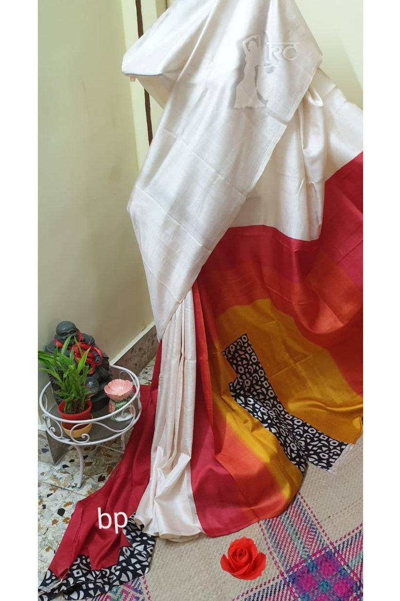 White Red Bishnupuri Silk Saree