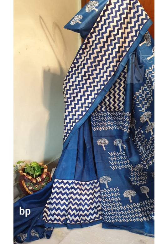Blue White Bishnupuri Silk Saree