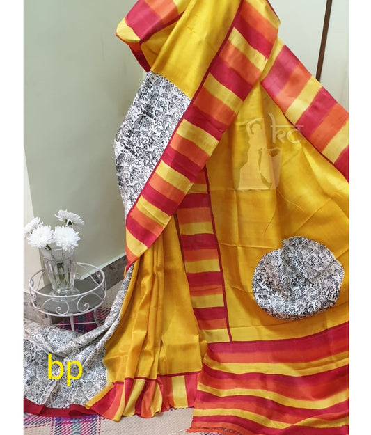 Yellow Red Bishnupuri Silk Saree