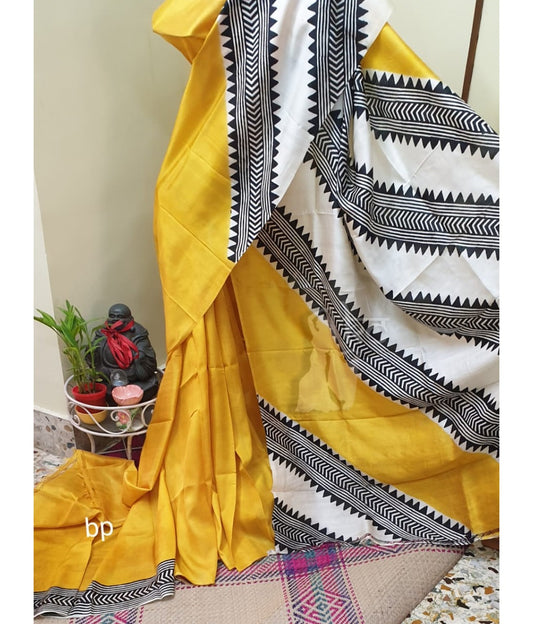 Yellow White Bishnupuri Silk Saree