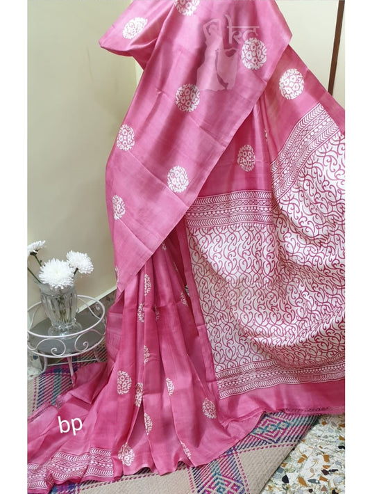 Pink White Bishnupuri Silk Saree