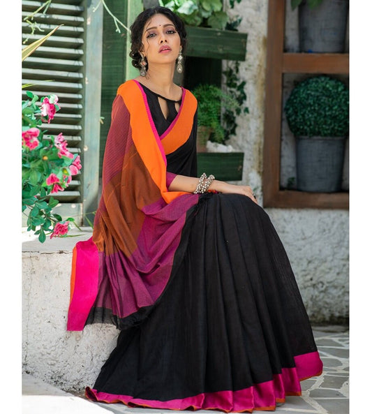 Black Rose Pure Handloom Linen Pure Saree