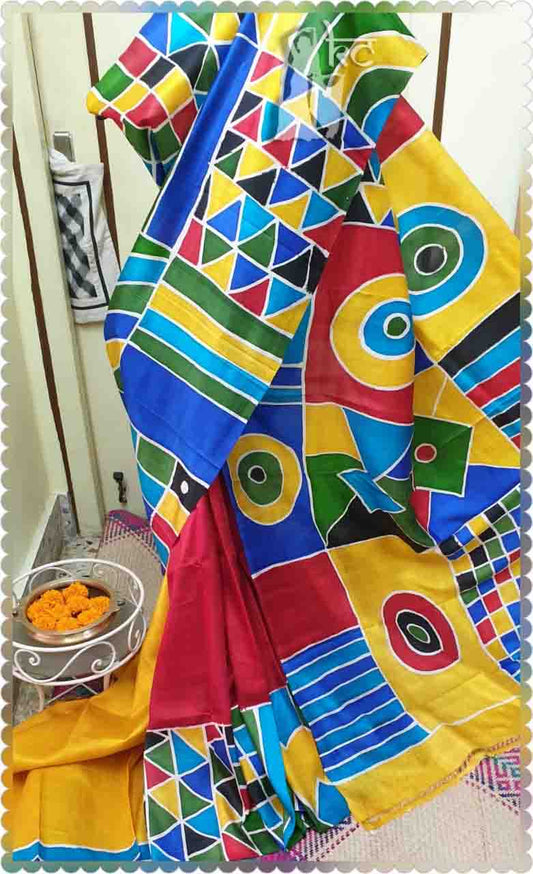 PJMR21A052 Multi Colour Hand Painted Pure Bishnupuri Silk Saree