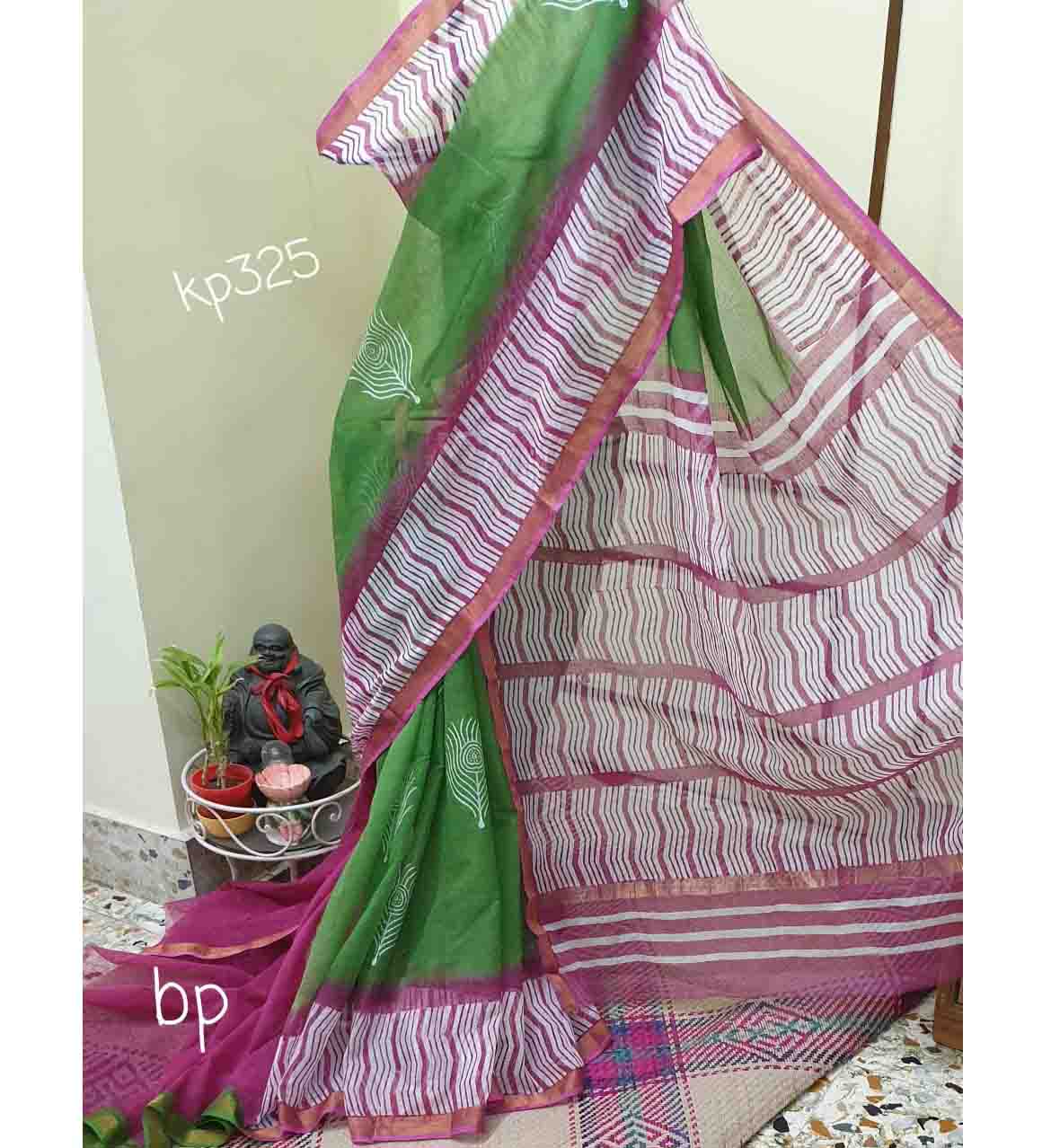 Green Magenda Kota Doria Saree