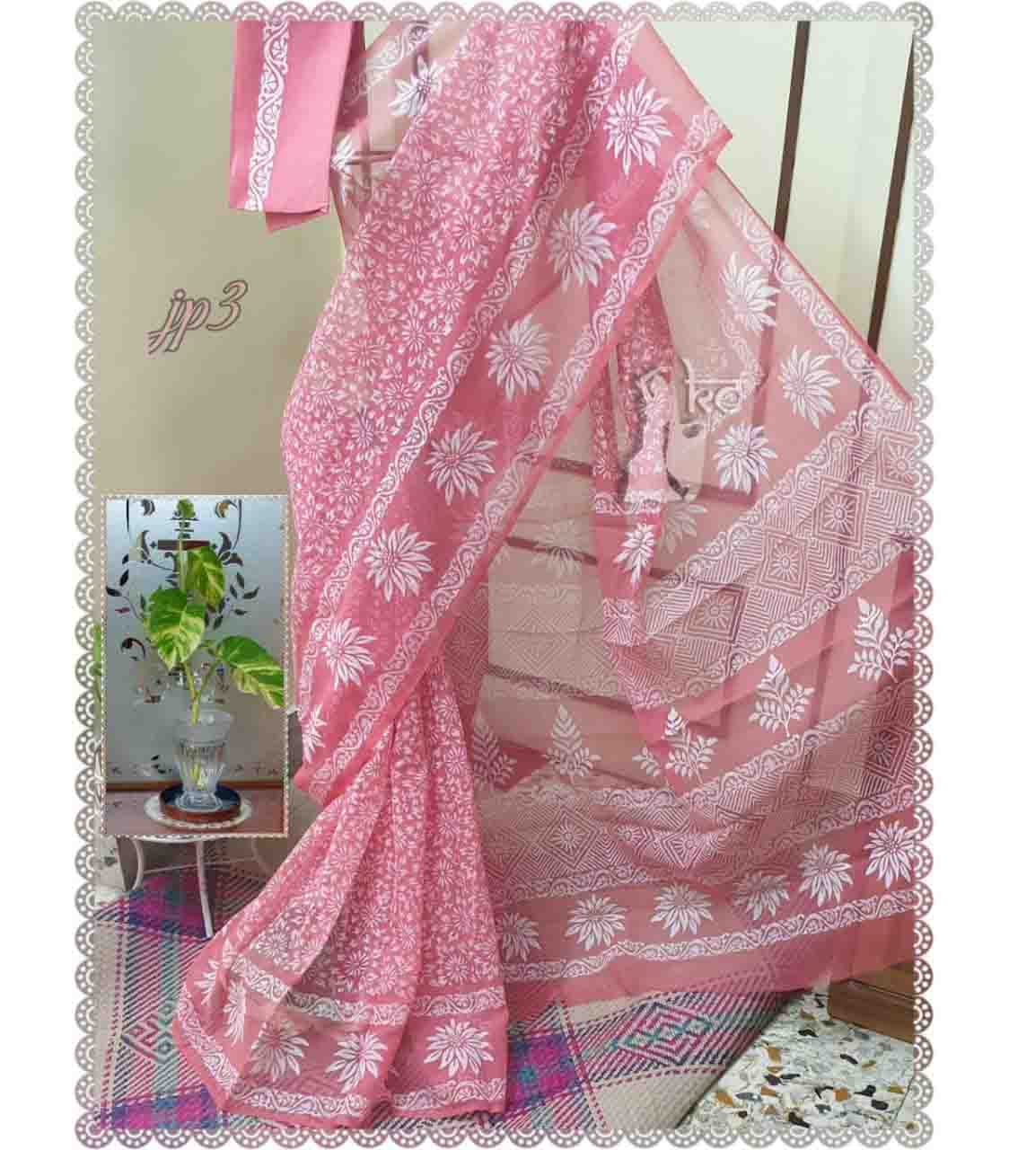 Rose White Kota Doria Saree