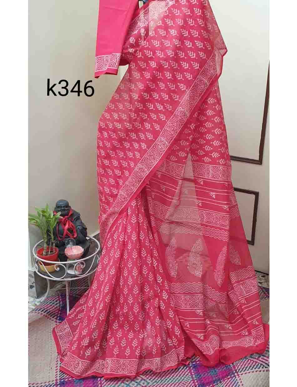 PJJU21A021 Red White Block Printed Kota Doria Saree