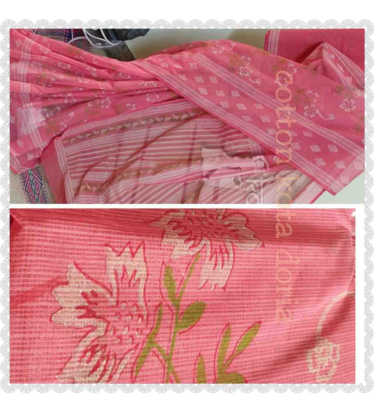 PJJL21A019 Pink White Block Printed Kota Doria Saree