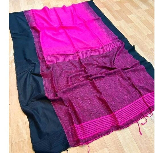 Rose Black Bengal Cotton Saree