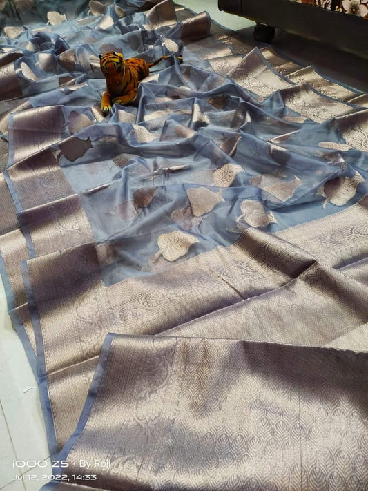 PJMR23A102 Pastel Blue Pure Banarasi Organza Soft Silk Sarees