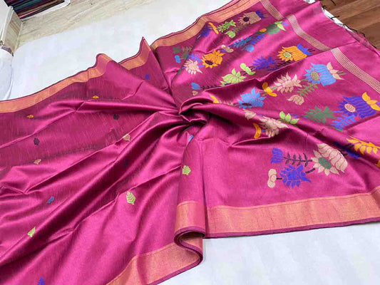 PJMR23A217 Rose Blue Pure Handloom Raw Silk Saree