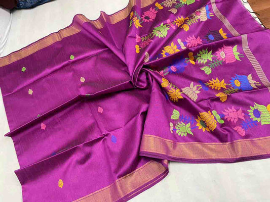 PJMR23A219 Purple Blue Pure Handloom Raw Silk Saree