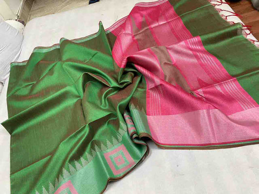 PJMR23A226 Green Rose Pure Handloom Raw Silk Saree